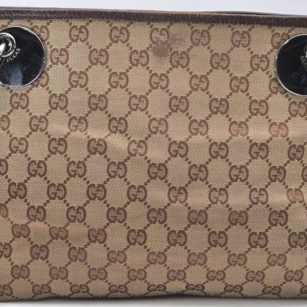 Authentic GUCCI Eclipse Shoulder Cross Bag GG Canvas Leather